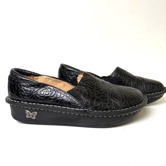 Alegria Shoes - ALEGRIA Debra Black Embossed Rose Leather Shoe Clog Slide Slip-on Shoe Sz 39 (9)